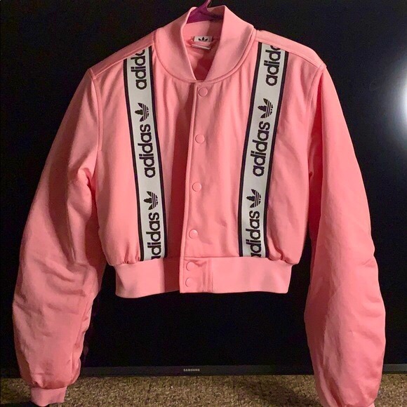 adidas pink cropped bomber jacket
